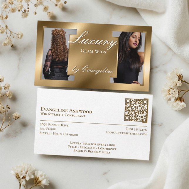 Luxury Gold Professional Wig Hair Specialist Photo Business Card (Luxury Gold Professional Wig Hair Specialist Photo Business Card)