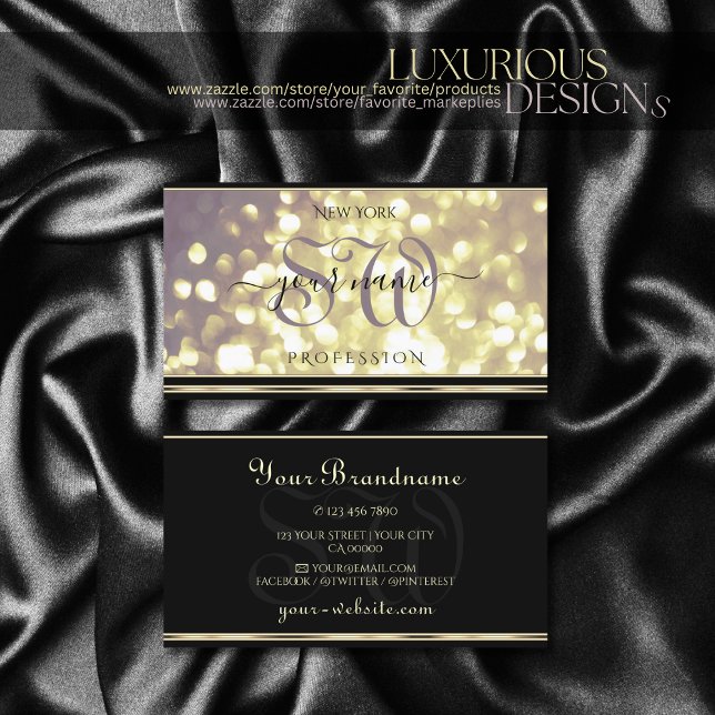 Luxury Gold Purple Glitter Initials Black Golden Business Card (Creator Uploaded)