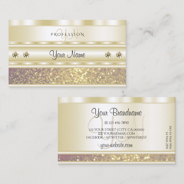 Luxury Gold Purple Sparkle Glitter Monogram Modern Business Card (Front/Back)