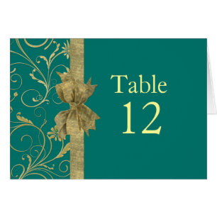 Luxury Gold Ribbon Damask Green Table card