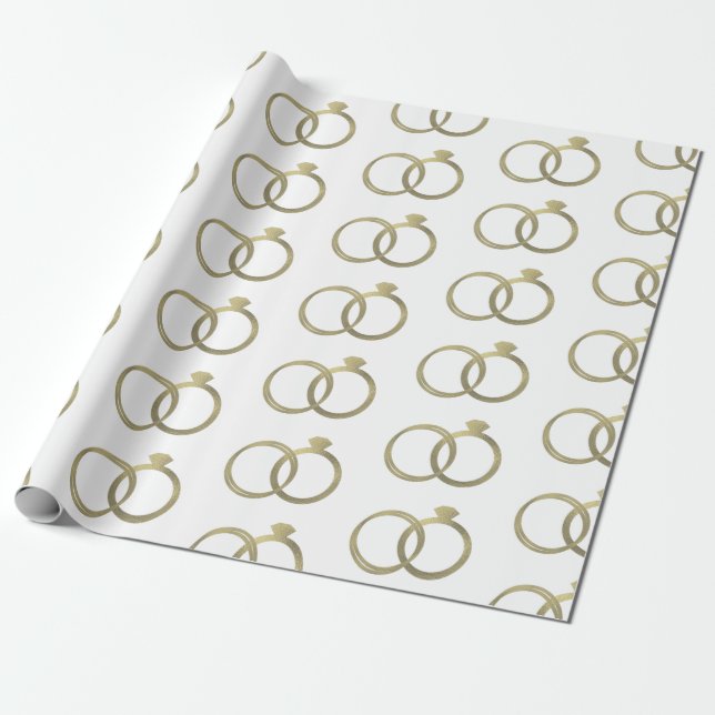 Luxury Gold Rings Wedding Wrapping Paper (Unrolled)