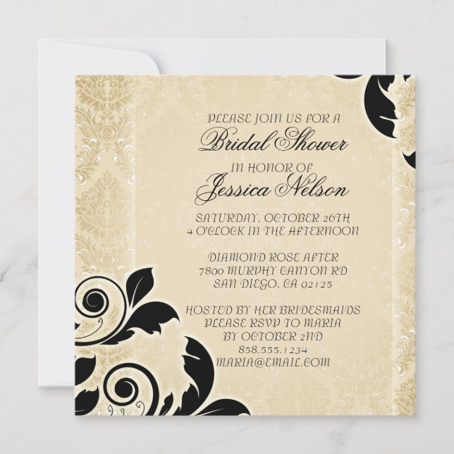 Luxury Gold Romantic Damask Shower Invite (Front)