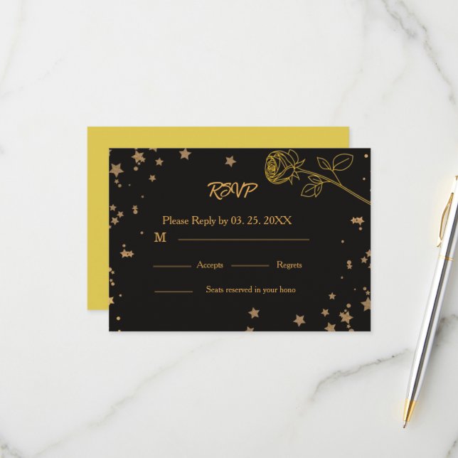 Luxury Gold RSVP Wedding Card (Front/Back In Situ)