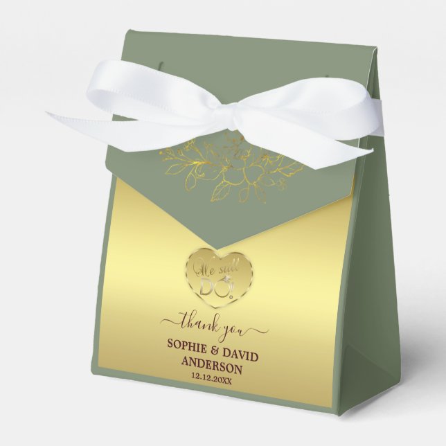 Luxury Gold Sage Green Wedding Anniversary  Favour Box (Front Side)