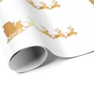 Luxury gold Santa on white X-mas wrapping paper