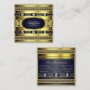 Luxury Gold Shimmer with Dark Blue and Gemstones Square Business Card