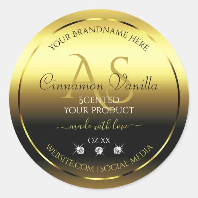 Luxury Gold Shimmery Product Label Jewels Monogram (Front)