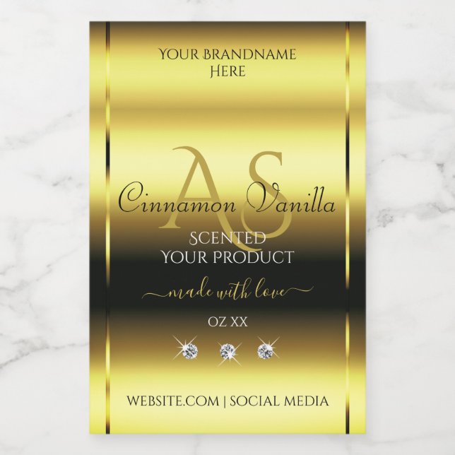 Luxury Gold Shimmery Product Label Jewels Monogram (Single Label)