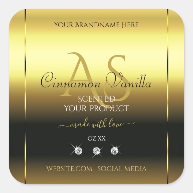 Luxury Gold Shimmery Product Label Jewels Monogram (Front)