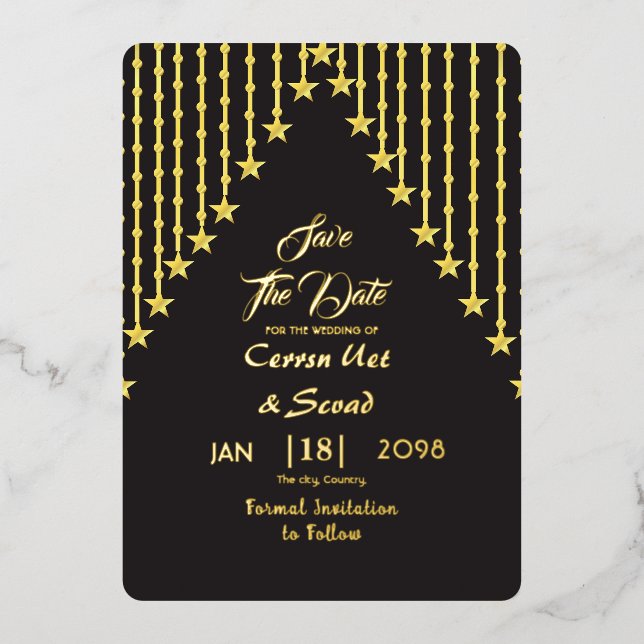 Luxury gold silk wedding save the date (Front)