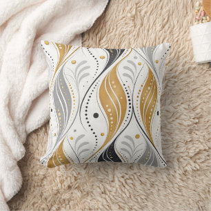 Luxury Gold Silver Black Art Deco Abstract Pattern Cushion