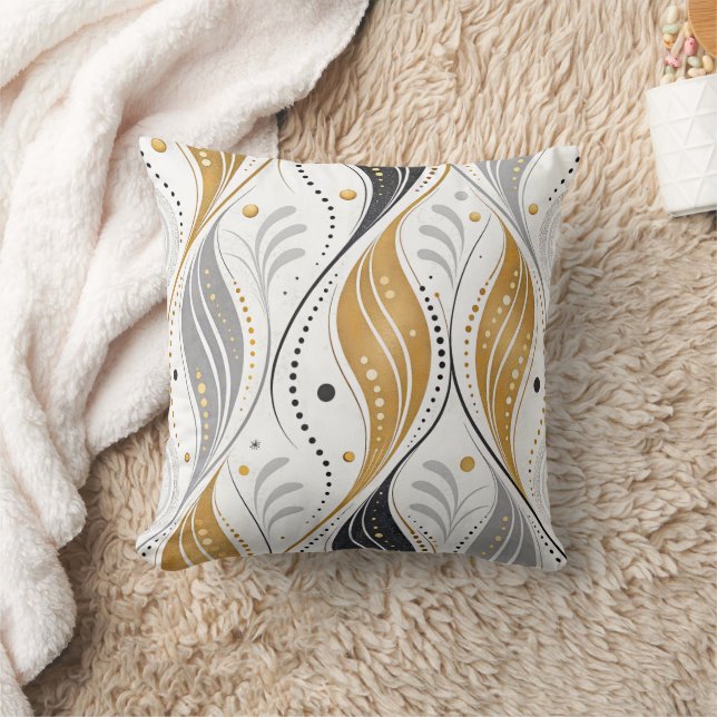 Luxury Gold Silver Black Art Deco Abstract Pattern Cushion (Blanket)