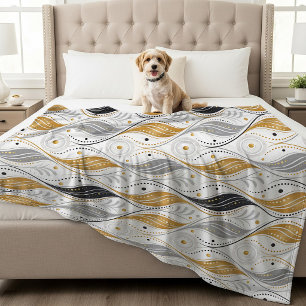 Luxury Gold Silver Black Art Deco Abstract Pattern Fleece Blanket