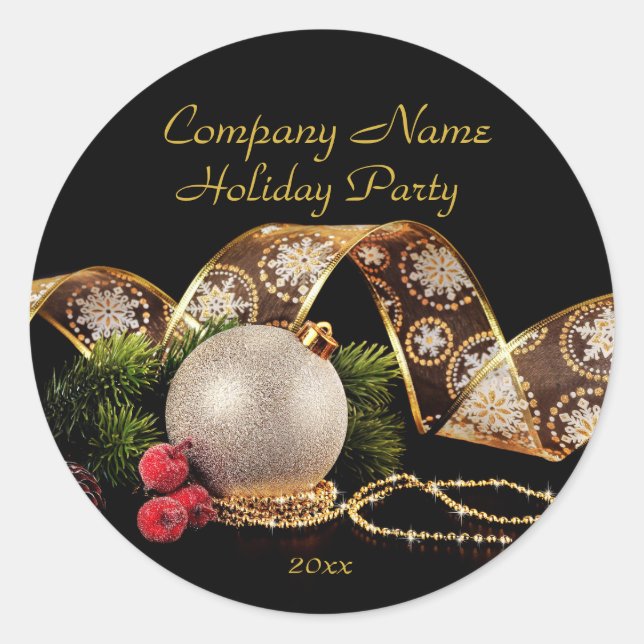 Luxury Gold Silver Black Business Holiday Party Classic Round Sticker (Front)