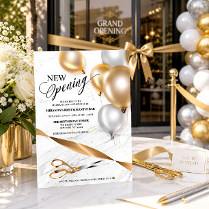 Luxury Gold Silver Ribbon Cutting Grand Opening Invitation
