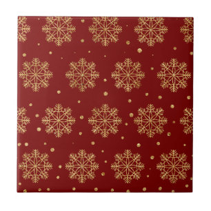 Luxury Gold Snowflake Crimson Red Christmas Tile