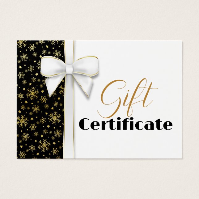 Luxury Gold Snowflakes Christmas White Bow Black (Front)