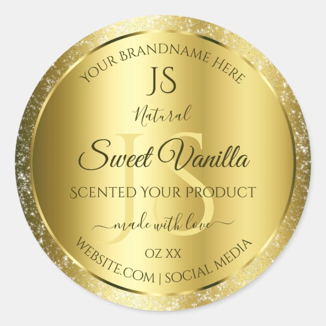 Luxury Gold Soft Glitter Initials Product Labels (Front)