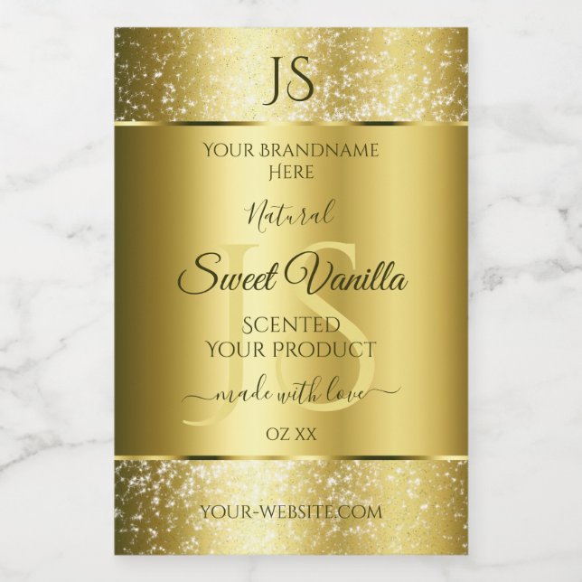 Luxury Gold Soft Glitter Initials Product Labels (Single Label)