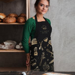 Luxury Gold Sparkle Baking Cooking Utensil Bakery Apron<br><div class="desc">Elegant and luxury bakery bakery apron design features an assortment of our hand-drawn cooking and baking utensils (whisk, stand mixer, spoon & rolling pin, hand mixer, mixing bowl, cake and stand, and chef hat etc. ) The utensils are arranged around the apron. A beautiful elegant gold and black colour palette...</div>