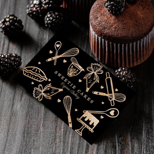 Luxury Gold Sparkle Baking Cooking Utensil Bakery  Business Card (Luxury Gold Sparkle Baking Cooking Utensil Bakery Business Card)