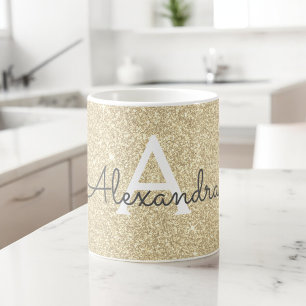 Luxury Gold Sparkle Glitter Monogram Name Initial Coffee Mug