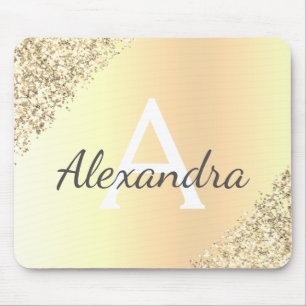 Luxury Gold Sparkle Glitter Monogram Name Mouse Mat