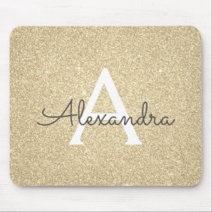 Luxury Gold Sparkle Glitter Monogram Name Mousepad