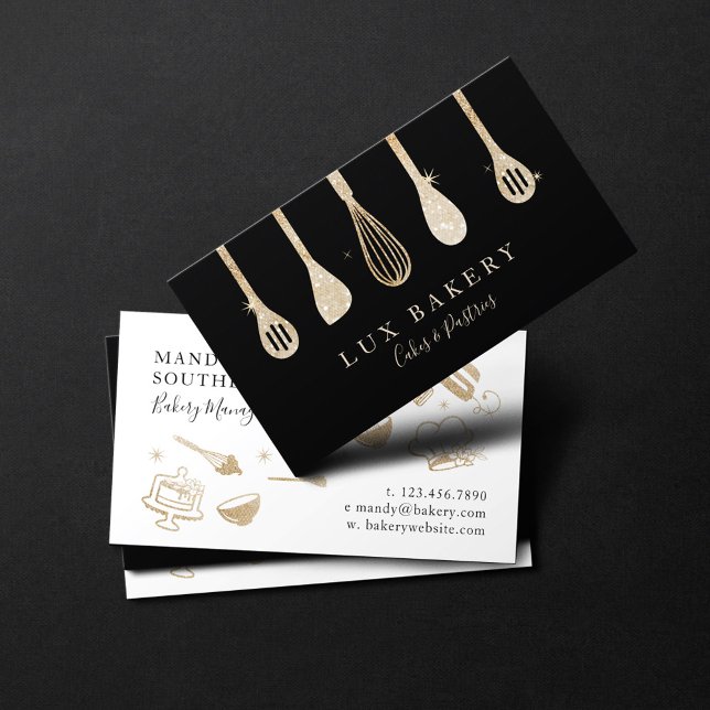 Luxury Gold Sparkle Golden Baker's Utensils Business Card (Creator Uploaded)