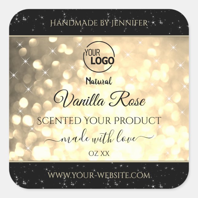Luxury Gold Sparkling Glitter Logo Product Labels (Front)