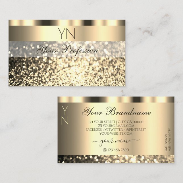 Luxury Gold Sparkling Glitter with Monogram Golden Business Card (Front/Back)