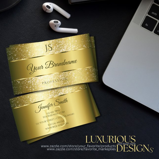 Luxury Gold Sparkly Glitter Stars Initials Quality Business Card (Creator Uploaded)