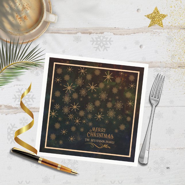 Luxury Gold Star & Snowflake Christmas Dinner Napkin (Luxury Gold Star & Snowflake Christmas Dinner Napkins)