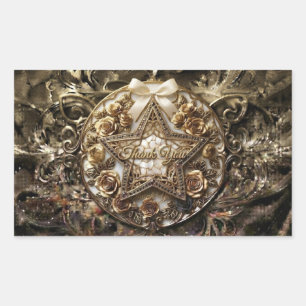 Luxury Gold Star Thank You Sticker Elegant White