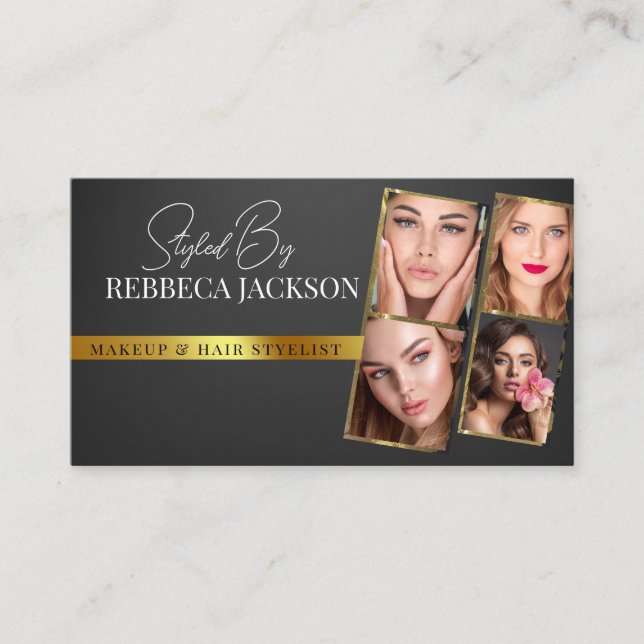 luxury Gold Strokes Black Beauty Shop  Business Card (Front)
