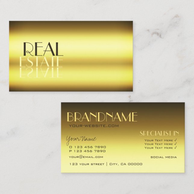 Luxury Gold Stylish Mirror Letters Professional Business Card (Front/Back)