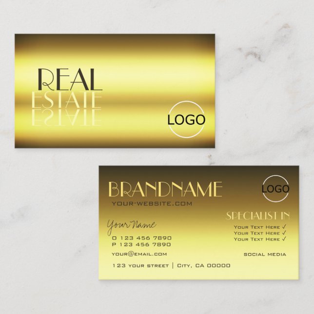 Luxury Gold Stylish Mirror Letters with Logo Business Card (Front/Back)