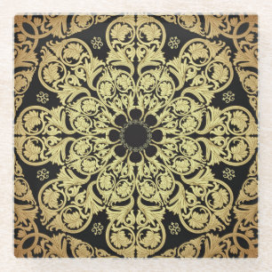 Luxury Gold Swirls Floral Background Glass Coaster