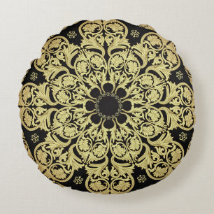 Luxury Gold Swirls Floral Background Round Cushion