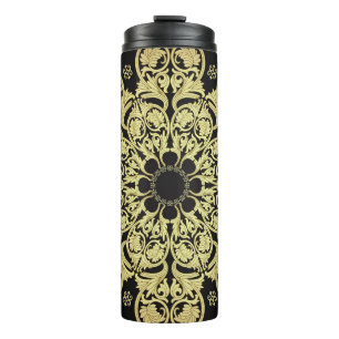 Luxury Gold Swirls Floral Background Thermal Tumbler