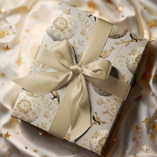 Luxury Gold & Taupe Bird Ornament Wrapping Paper