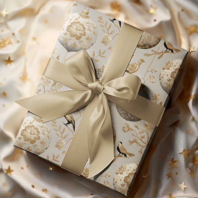 Luxury Gold & Taupe Bird Ornament Wrapping Paper (Creator Uploaded)