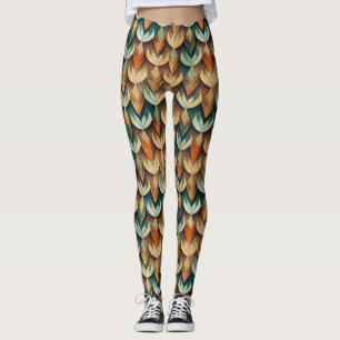 Luxury Gold Teal Art Deco Abstract Pattern Leggings