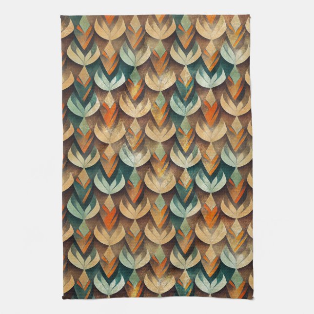 Luxury Gold Teal Art Deco Abstract Pattern Tea Towel (Vertical)