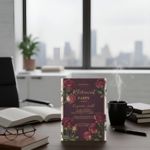 Luxury Gold Text Dark Wood Rose Retirement Invitat Invitation