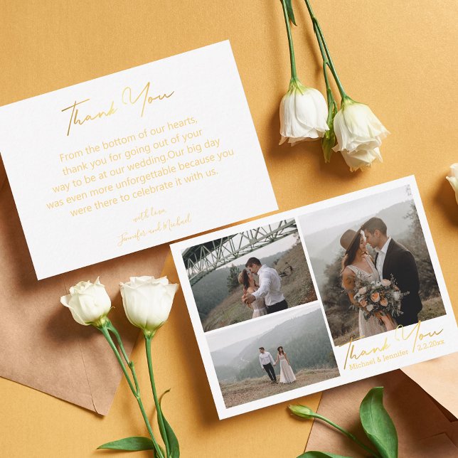luxury gold thank you 3 photo collage wedding chic card (Creator Uploaded)