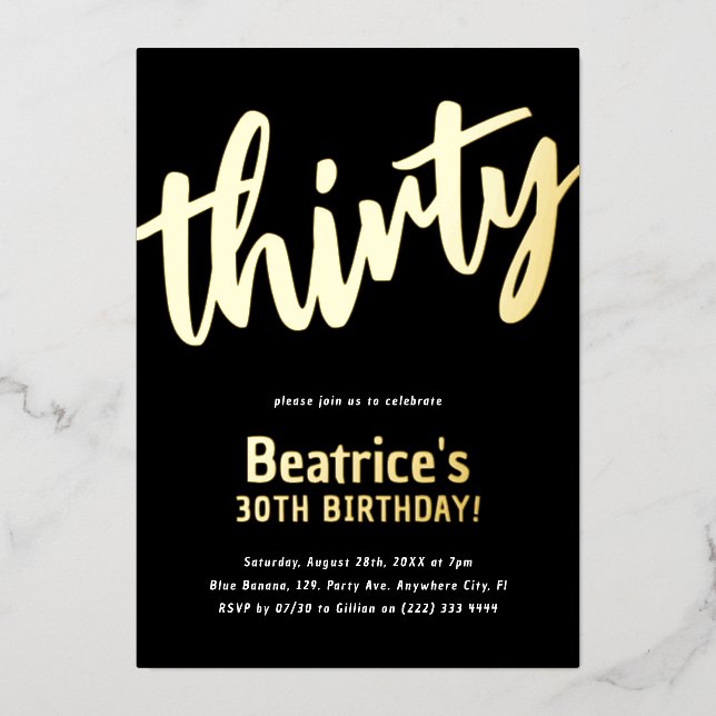 Luxury Gold 'thirty' Adult Milestone 30th Birthday (Front)