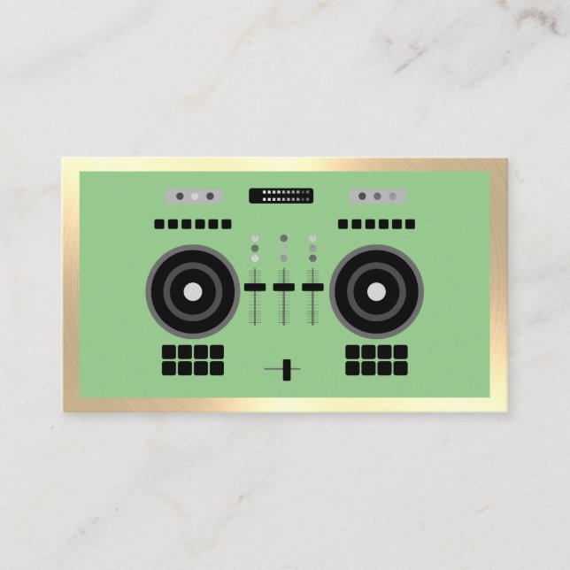 Luxury Gold-Tone & Green DJ Business Card (Front)