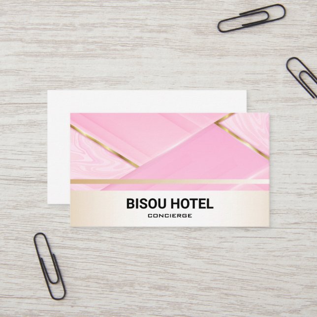 Luxury Gold Trim | Pink Marble Business Card (Front/Back In Situ)