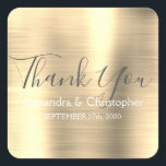 Luxury Gold Wedding Favour Thank You Square Sticker<br><div class="desc">Gold Wedding Seal Favour Thank You Sticker. This sticker can be customised to include your name and wedding date and be used to seal your wedding invitations or favour bags. Please contact the designer if you would like matching items.</div>